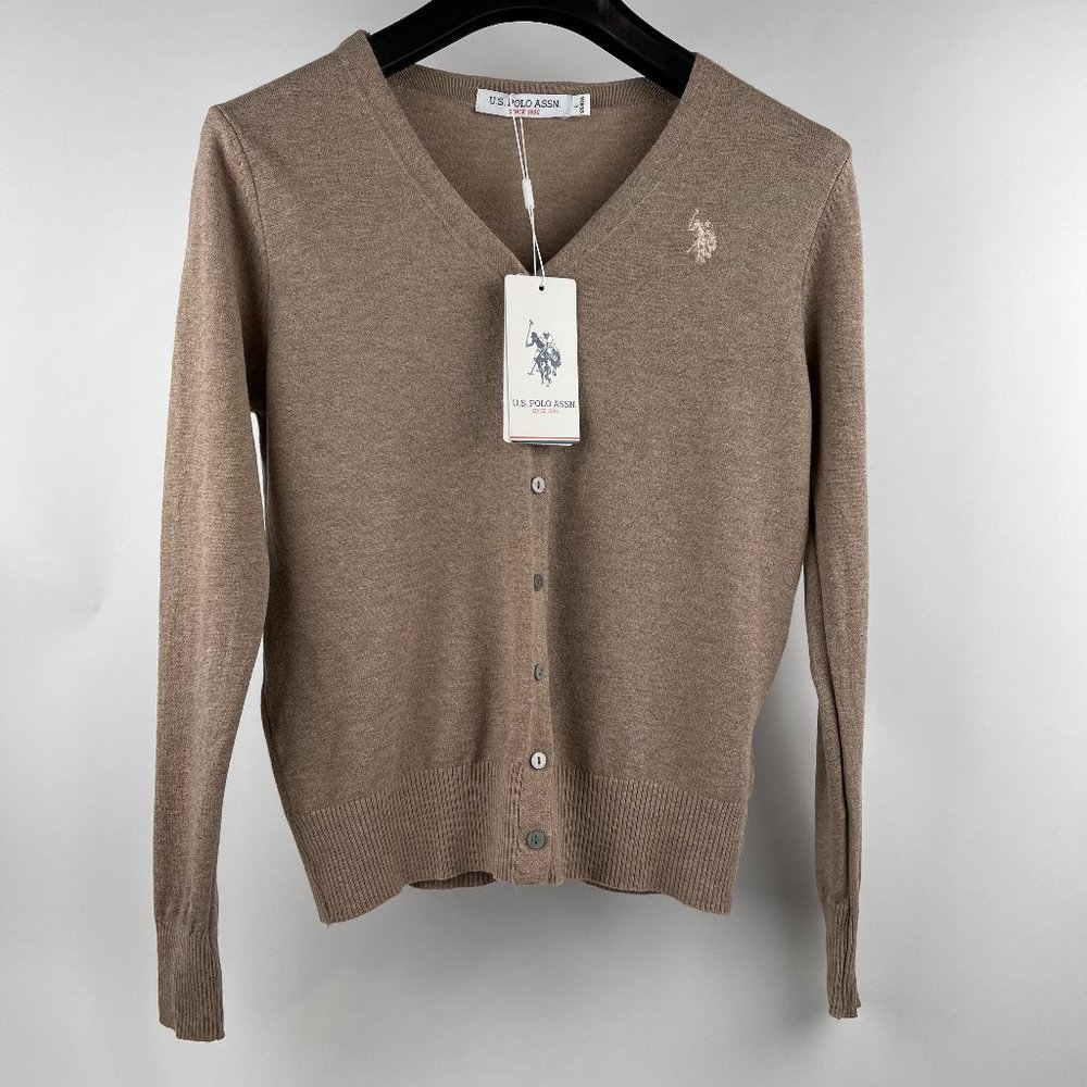 U.S. Polo Assn. Women's Classic V-Neck Cardigan in Taupe